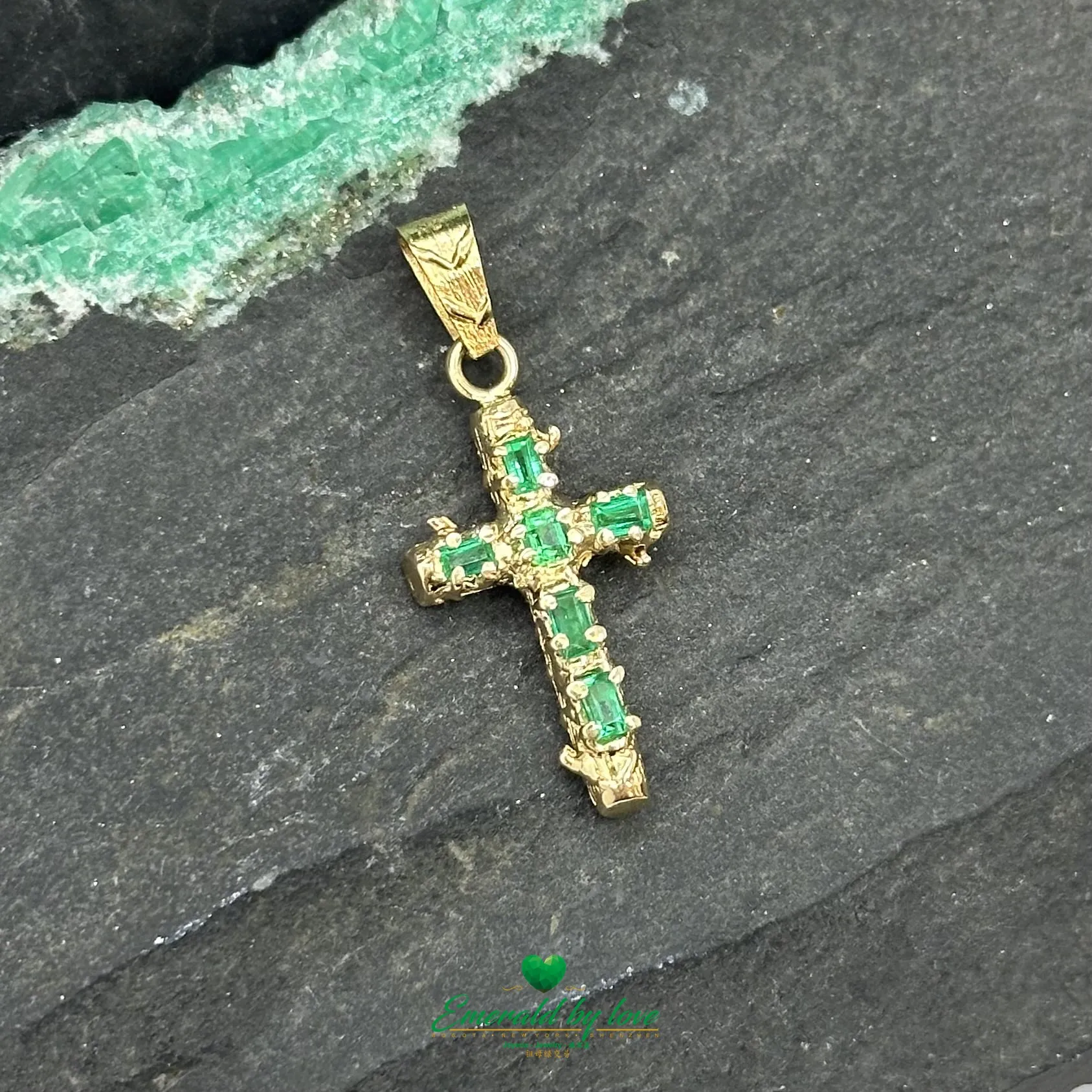 Bold Trunk-Style Design Cross with Colombian Emeralds