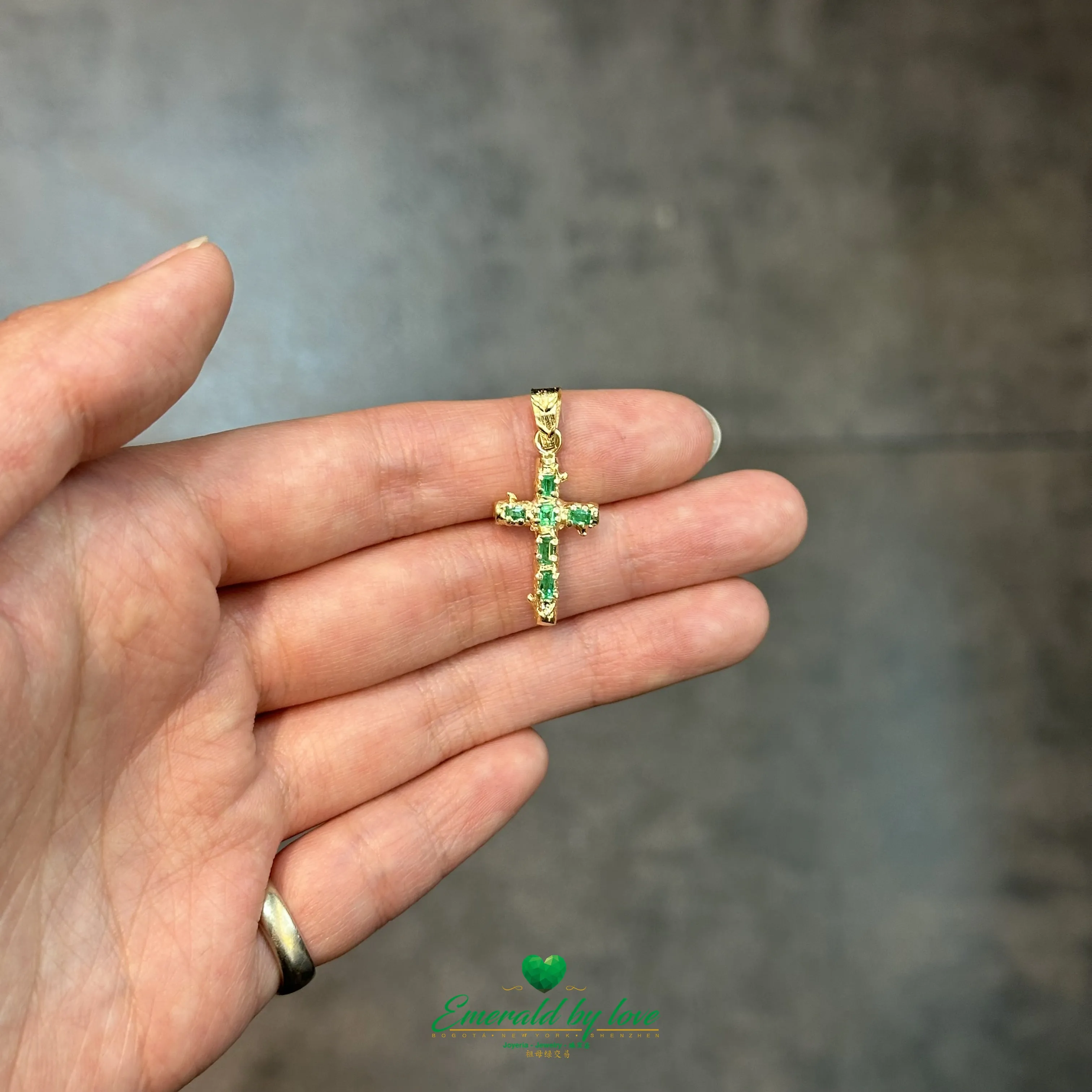 Bold Trunk-Style Design Cross with Colombian Emeralds