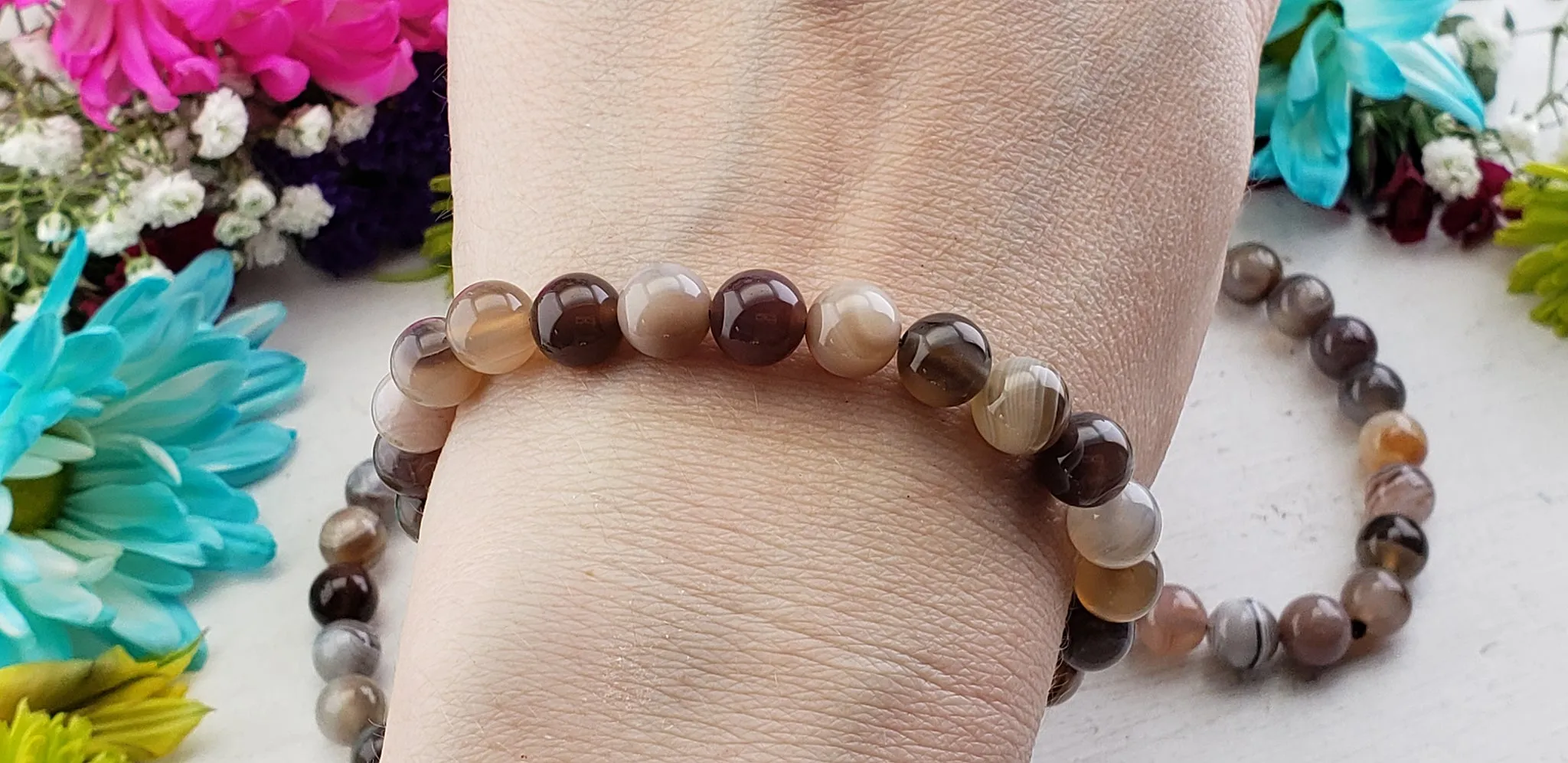 Botswana Agate Natural Gemstone 8mm Bead Bracelet - Stone for Manifesting