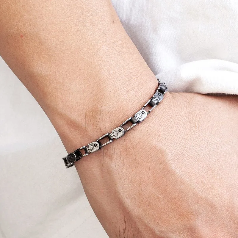 Bracelet Men's Vintage Oxidized Stainless Steel Jewelry Byzantine Curb Cuban Link Chain