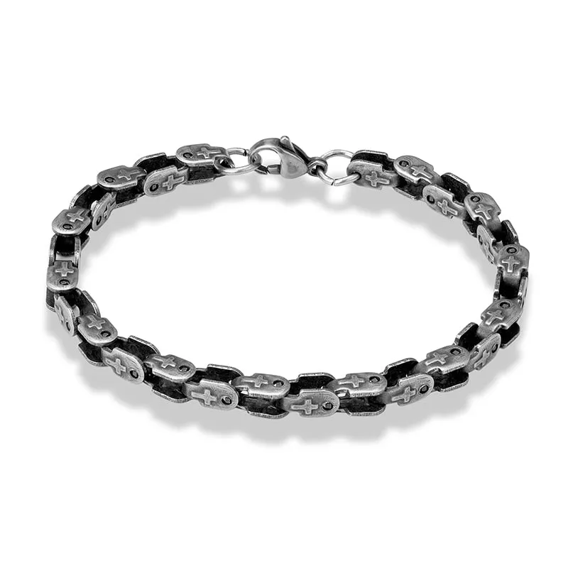Bracelet Men's Vintage Oxidized Stainless Steel Jewelry Byzantine Curb Cuban Link Chain