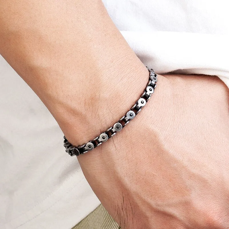 Bracelet Men's Vintage Oxidized Stainless Steel Jewelry Byzantine Curb Cuban Link Chain