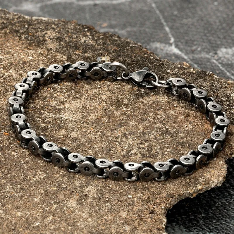 Bracelet Men's Vintage Oxidized Stainless Steel Jewelry Byzantine Curb Cuban Link Chain