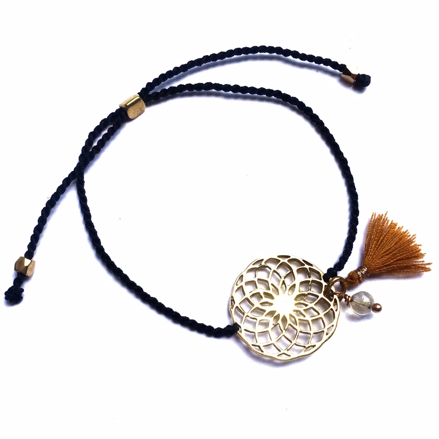 brass Sunflower charm bracelet with citrine