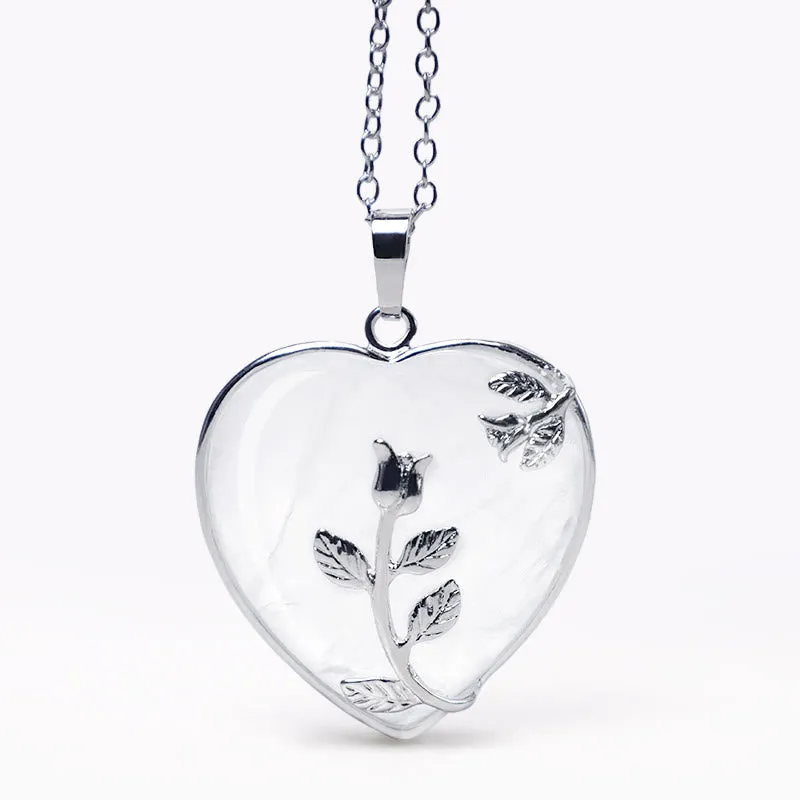 Buddha Stones Natural Healing Crystals Heart Pendant Necklaces