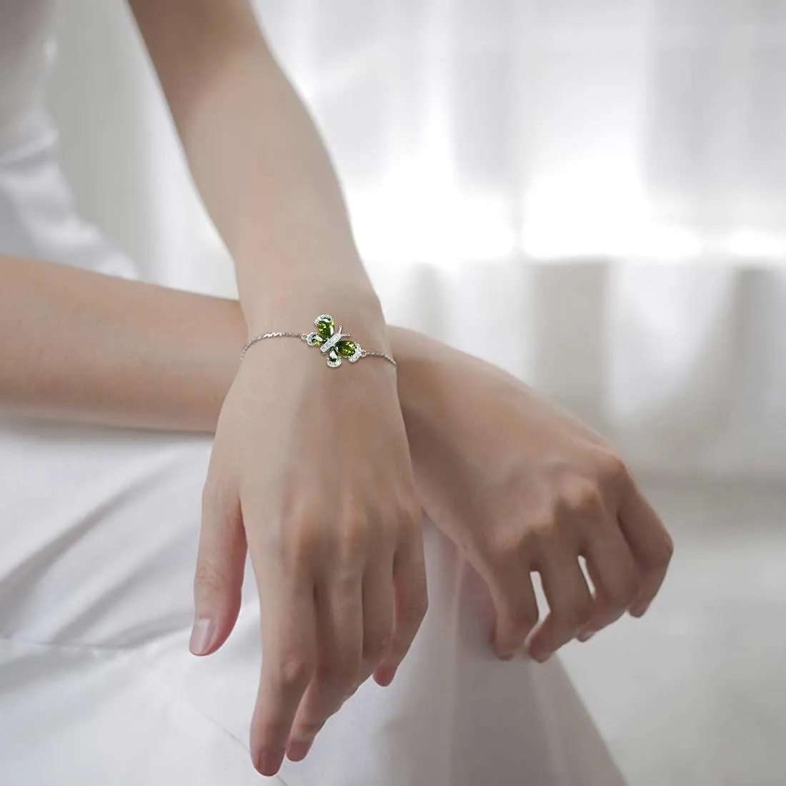 Butterfly Bracelet Birthstone August Peridot Crystal Women Girls Jewelry Birthday Gift