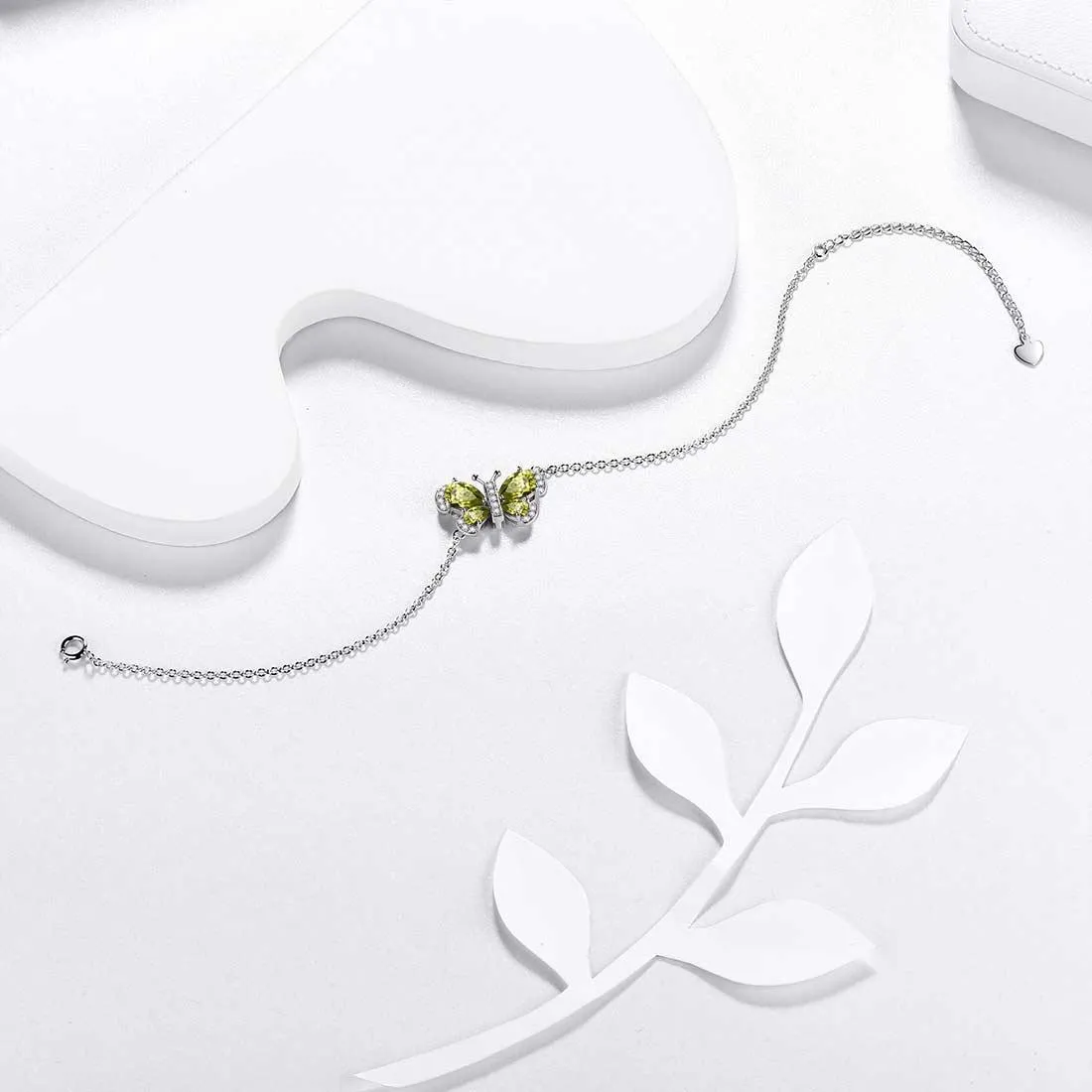 Butterfly Bracelet Birthstone August Peridot Crystal Women Girls Jewelry Birthday Gift