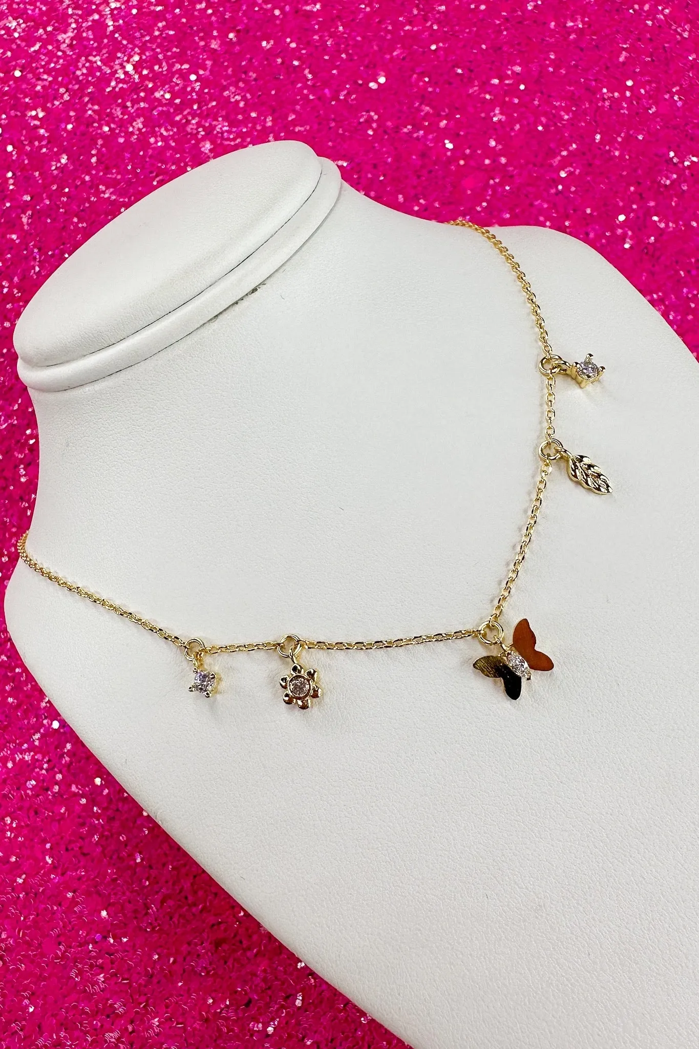 Butterfly Rhinestone Gold Charm Necklace