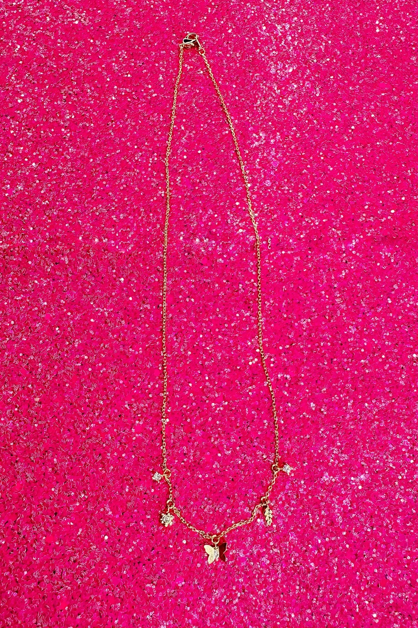 Butterfly Rhinestone Gold Charm Necklace