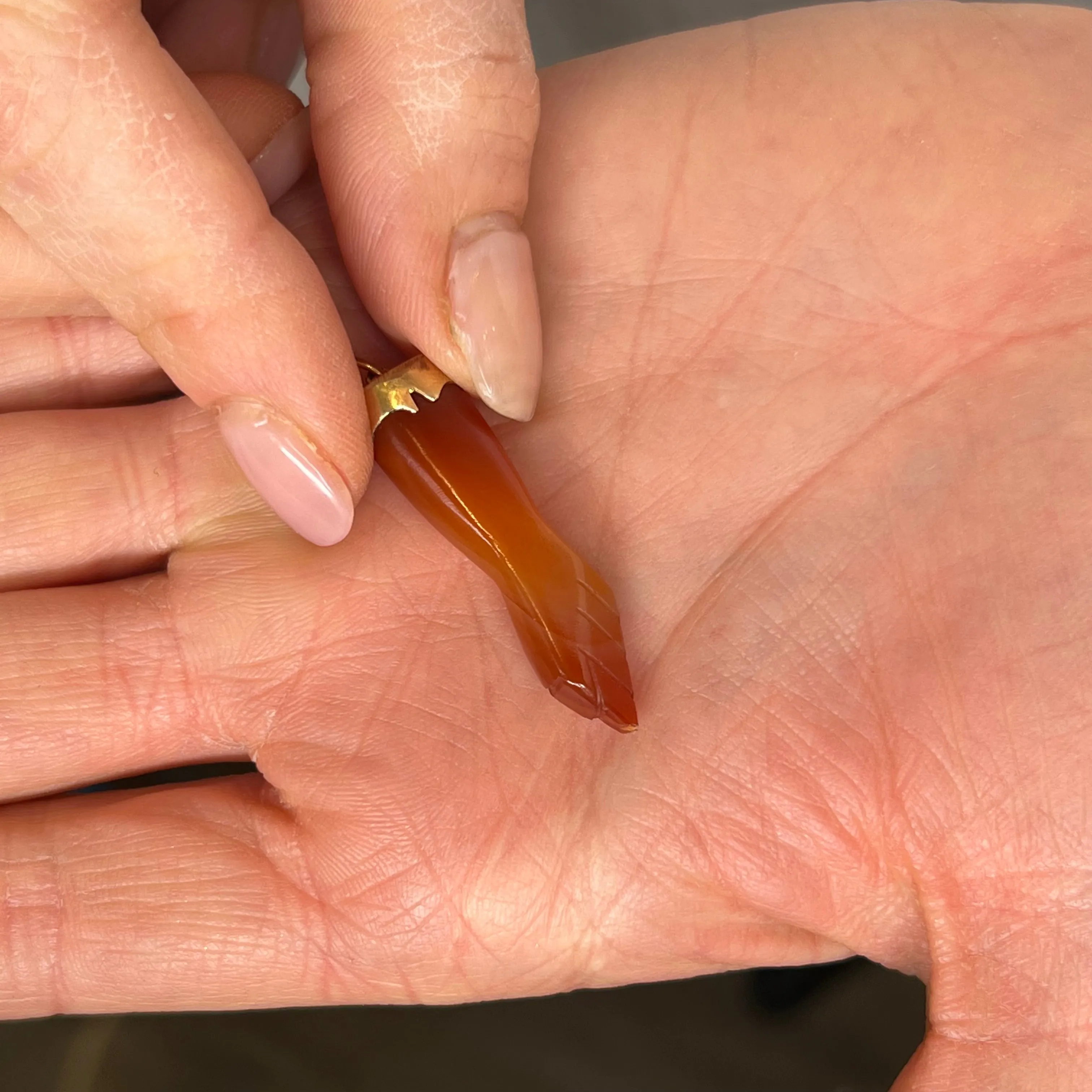 Carnelian Figa Charm Pendant in 10k Yellow Gold