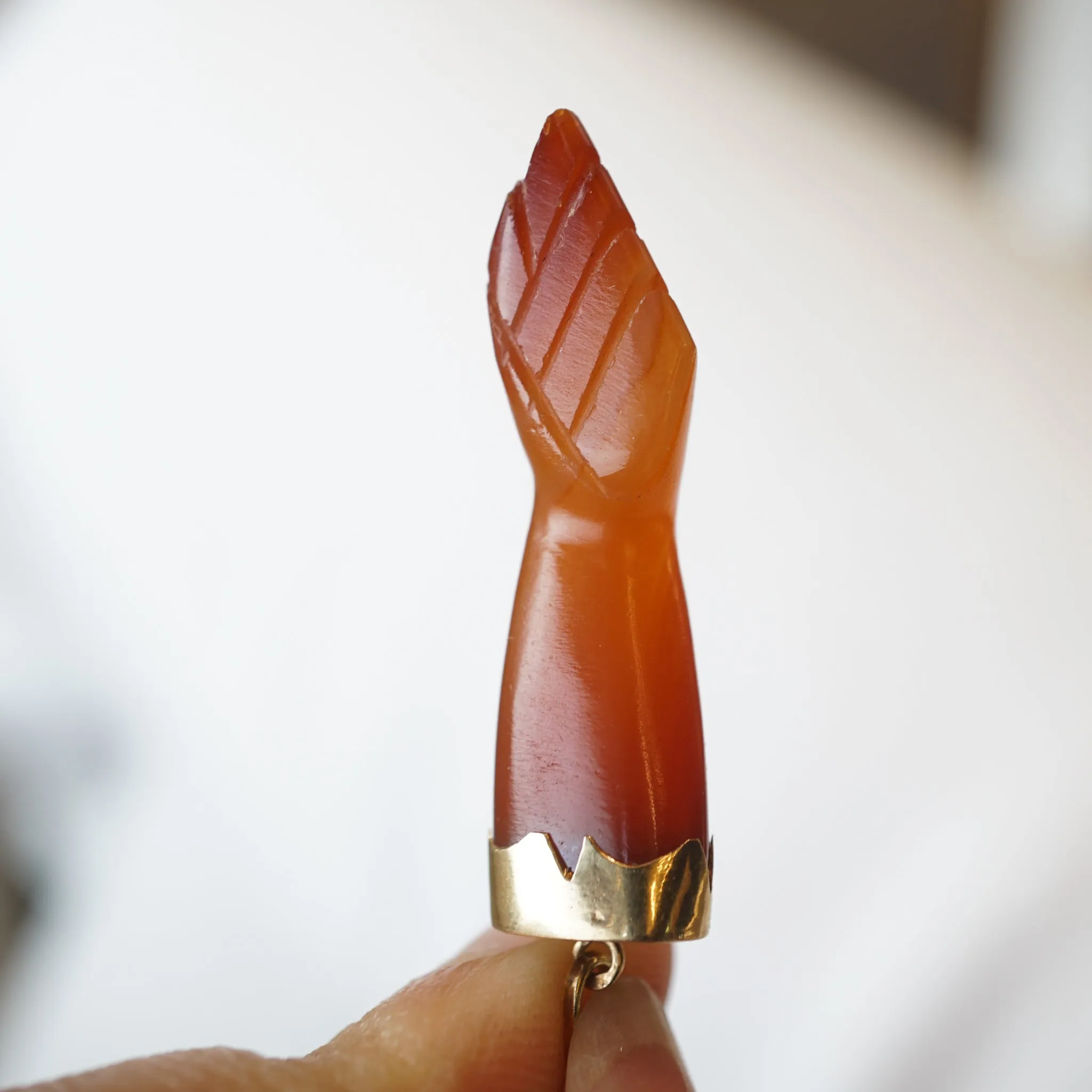 Carnelian Figa Charm Pendant in 10k Yellow Gold