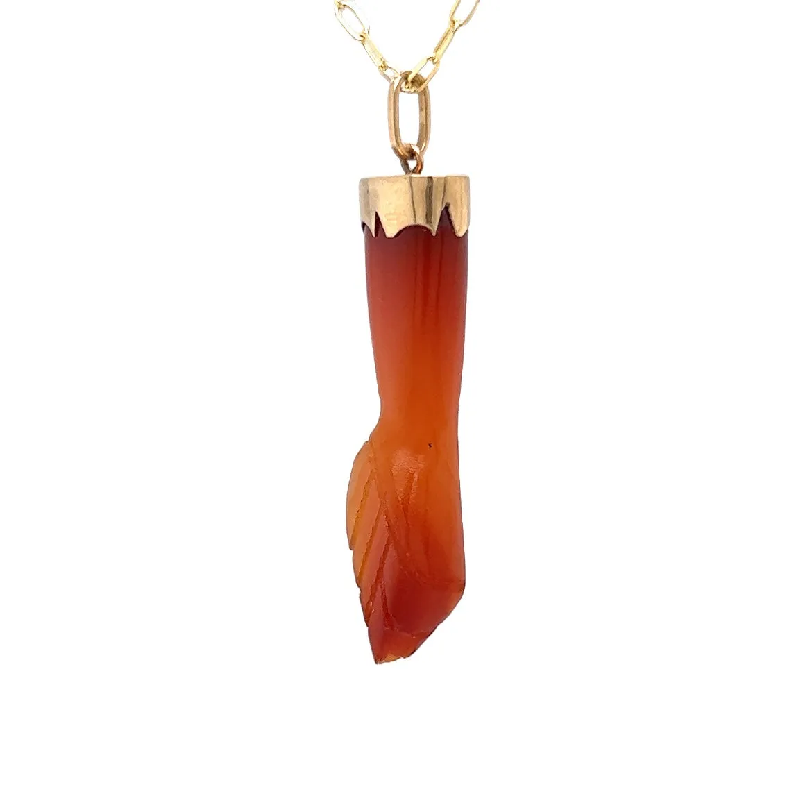 Carnelian Figa Charm Pendant in 10k Yellow Gold