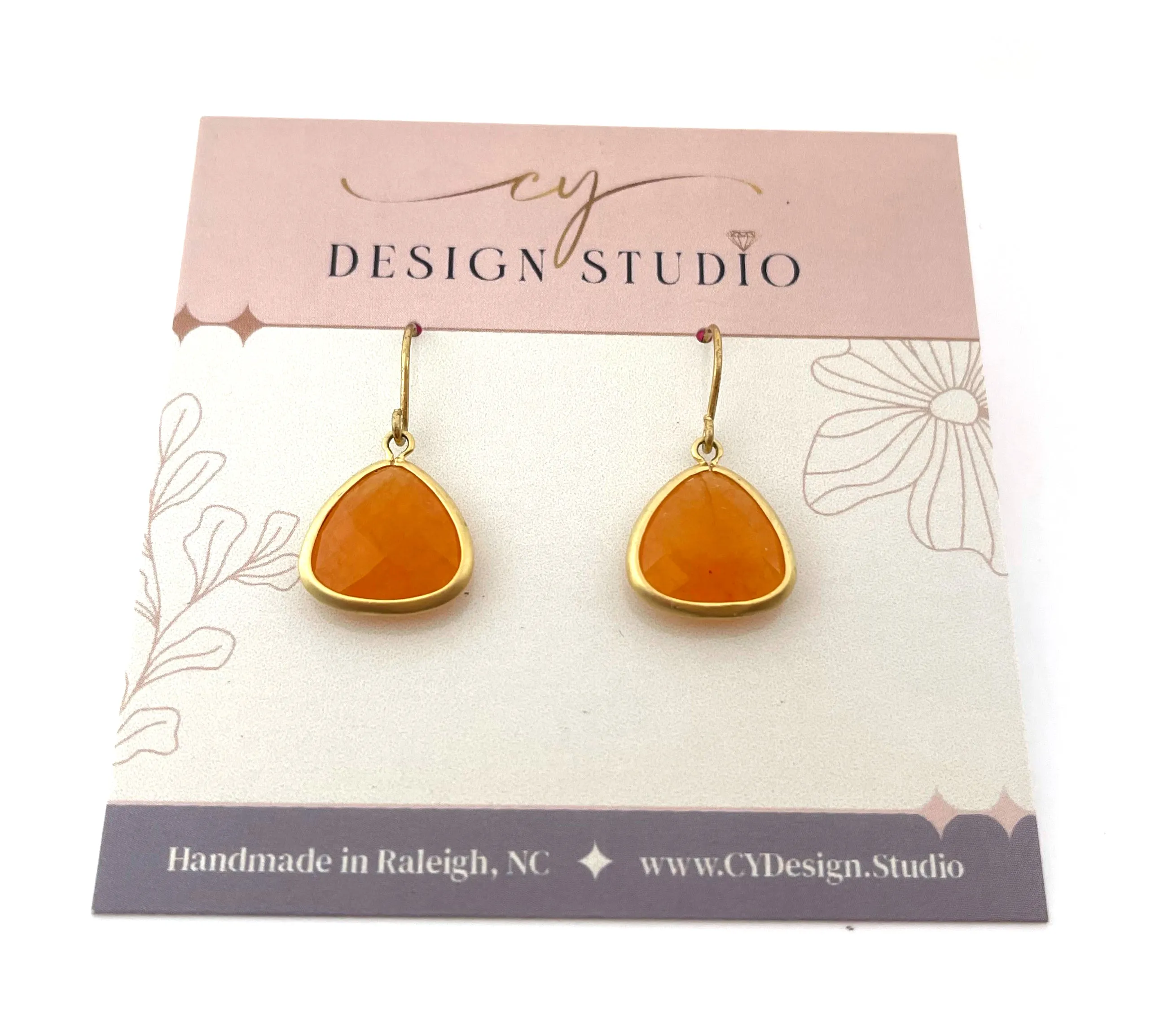 Carnelian Gemstone Dainty Drop Gold Earrings