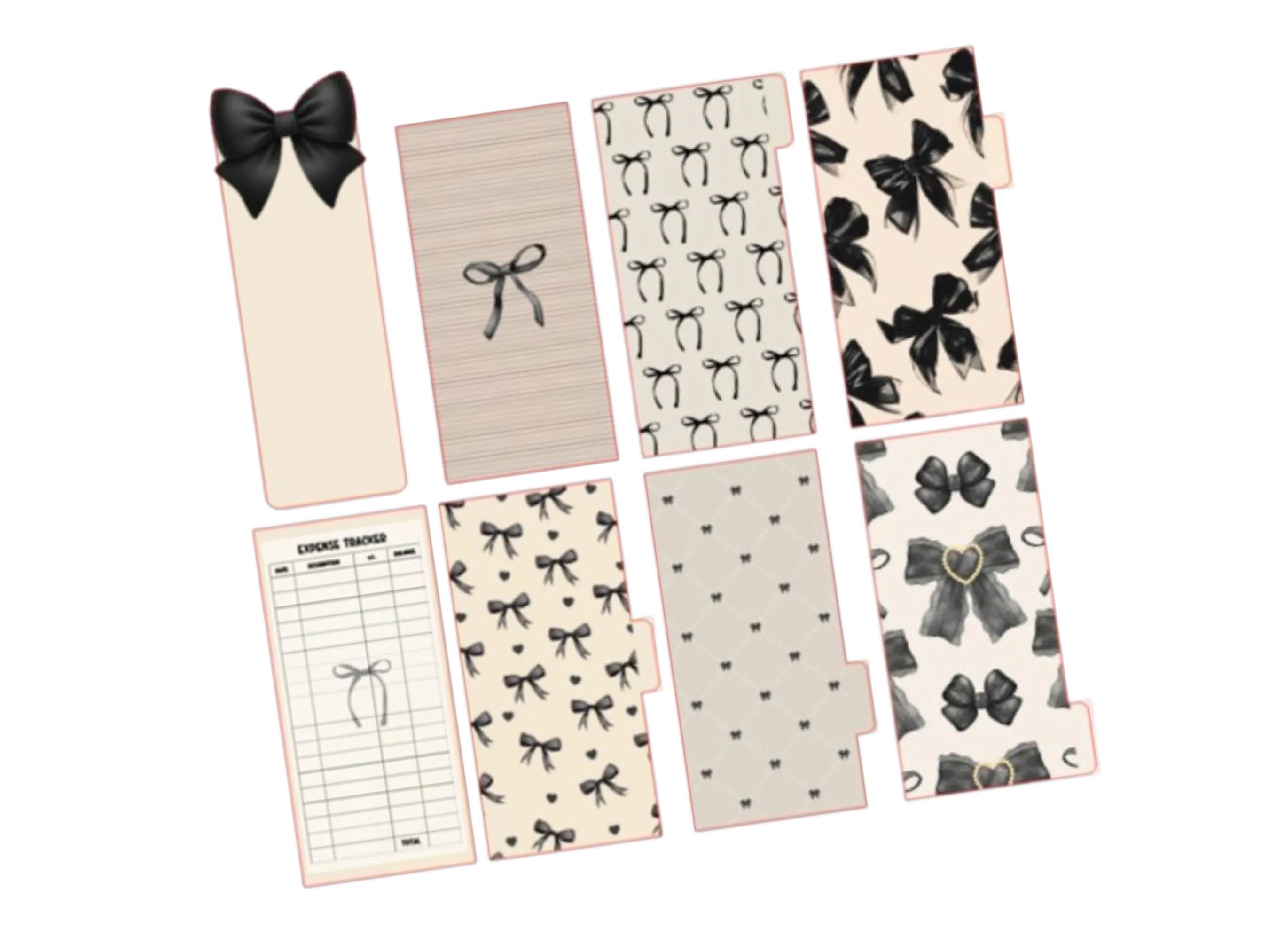 Cash Envelopes | Black & Beige Bow Set | Set of 8