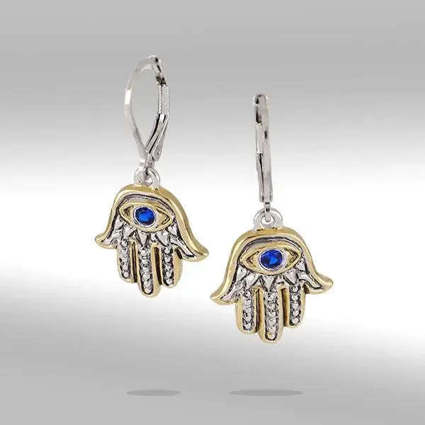 Celebration Collection - Hamsa Hand Indigo Eye French Wire Earrings