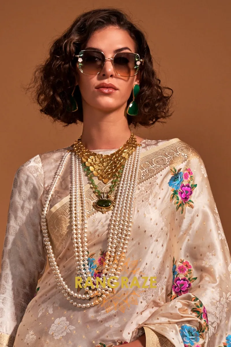 Champagne Gold Woven Banarasi Satin Silk Saree