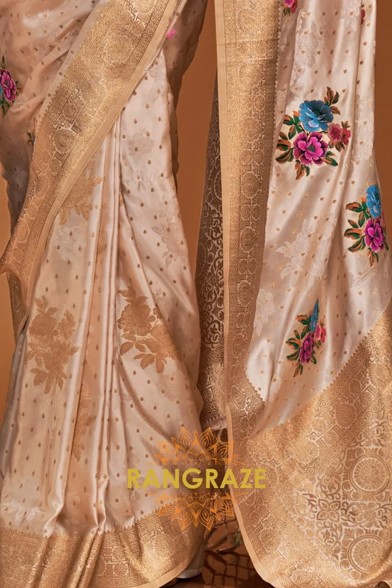 Champagne Gold Woven Banarasi Satin Silk Saree