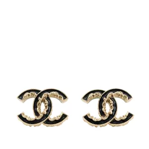 Chanel Enamel CC Baroque Earrings Black & Gold