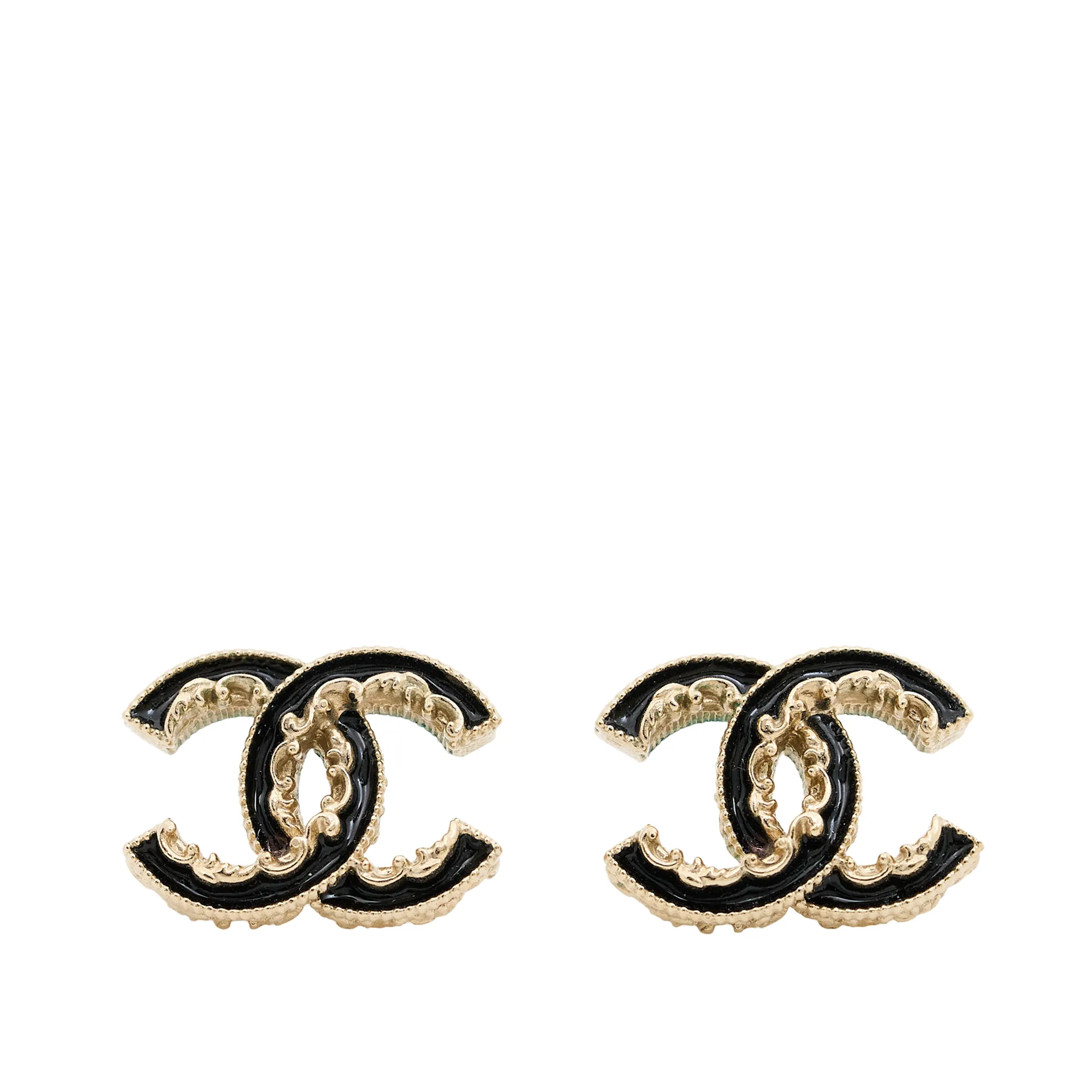 Chanel Enamel CC Baroque Earrings Black & Gold