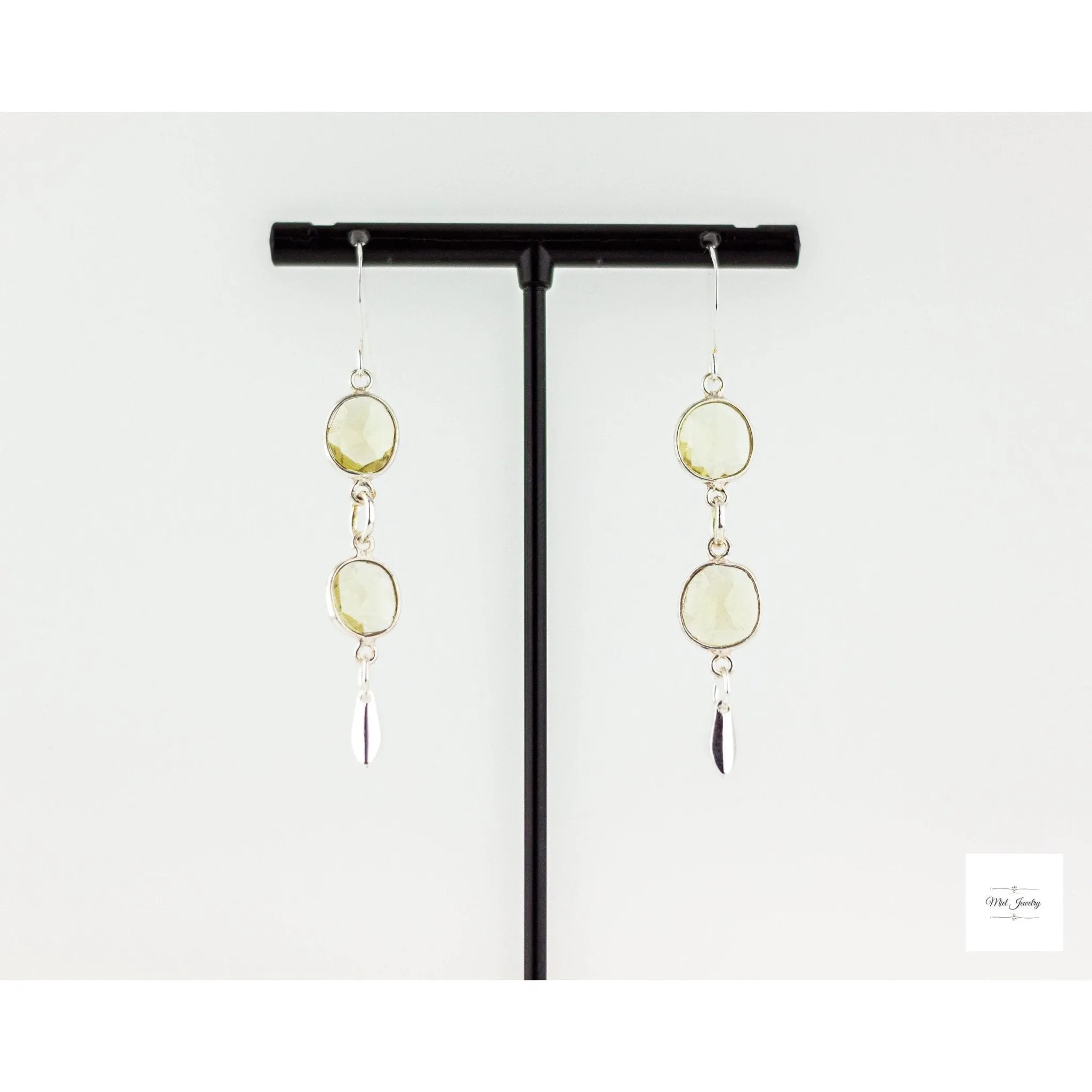Charming Lemon Quartz Boho Earrings: Chic Silver Drop Earrings