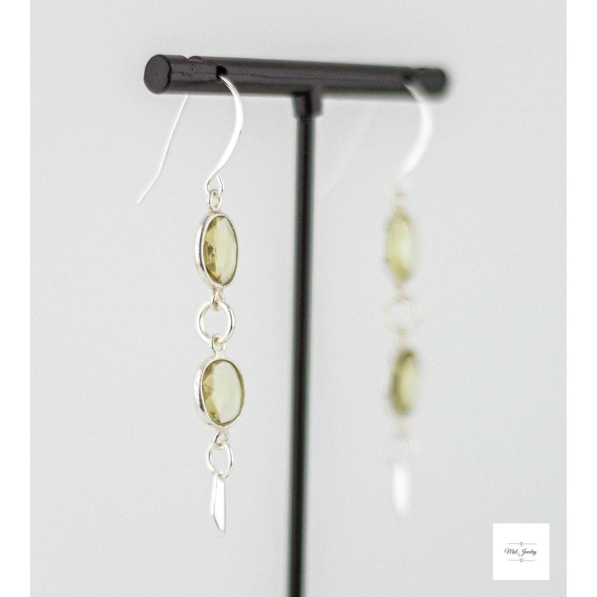 Charming Lemon Quartz Boho Earrings: Chic Silver Drop Earrings