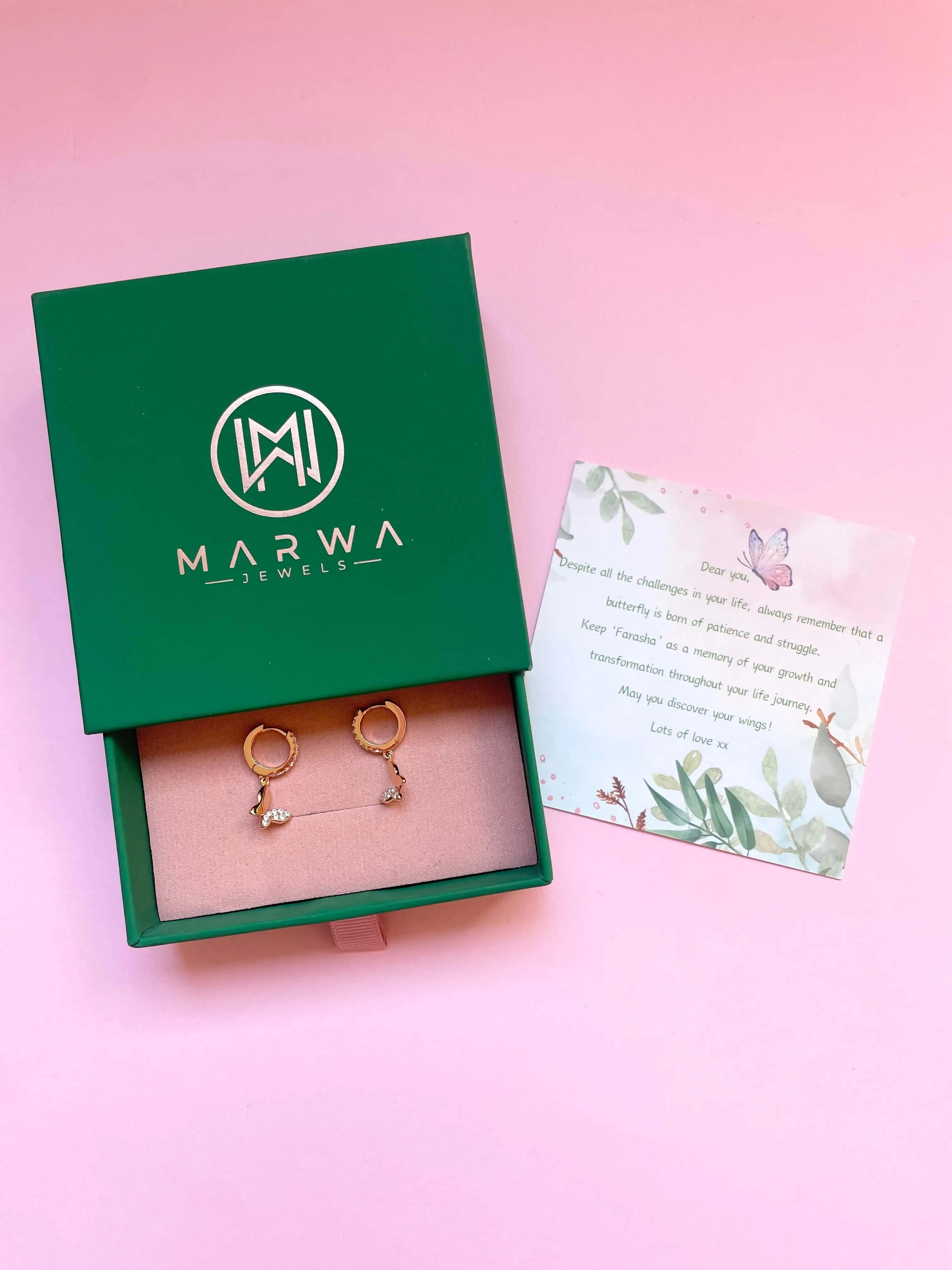 Chic Butterfly Huggie Drop Earrings | Rose Gold