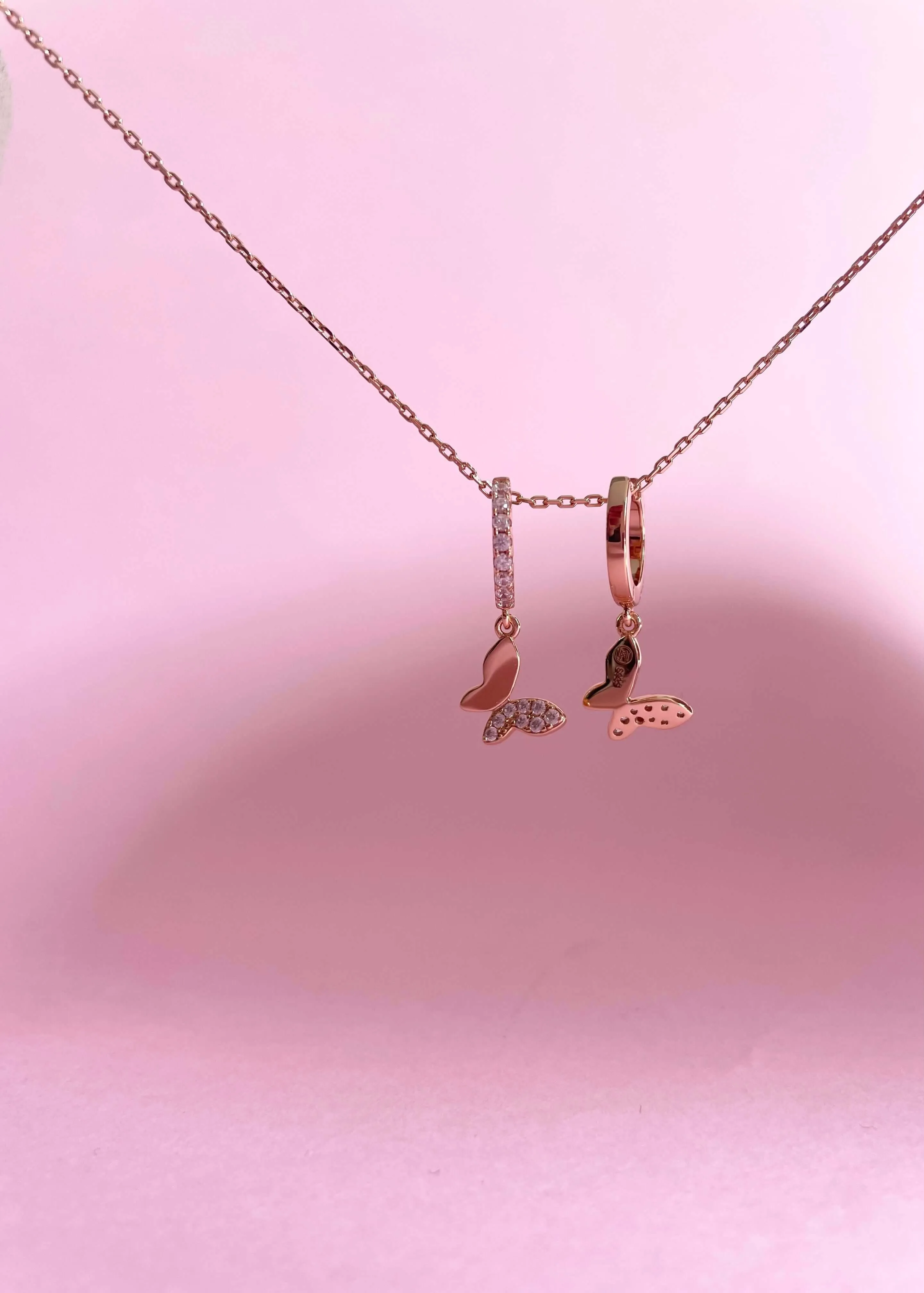 Chic Butterfly Huggie Drop Earrings | Rose Gold