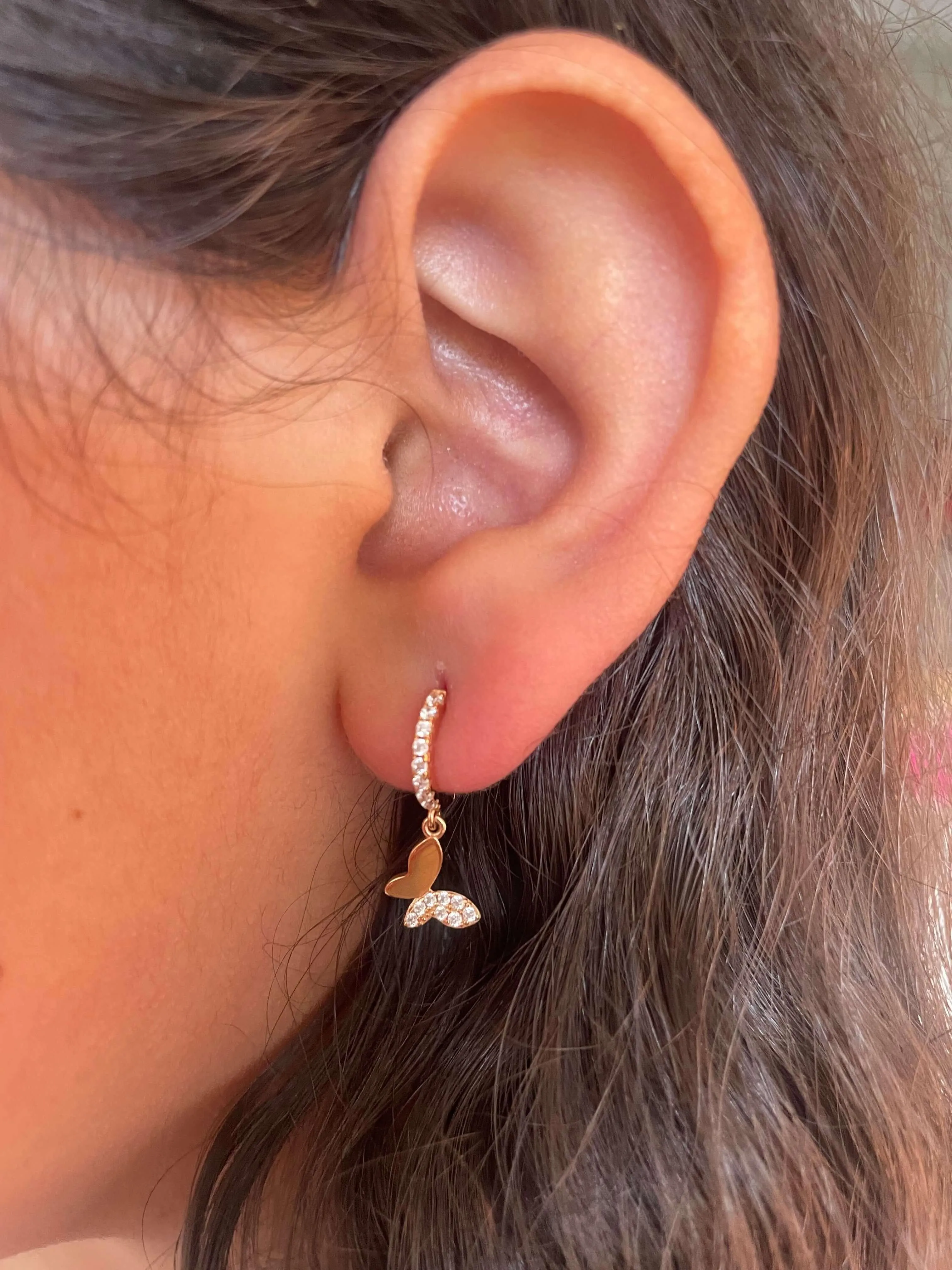 Chic Butterfly Huggie Drop Earrings | Rose Gold