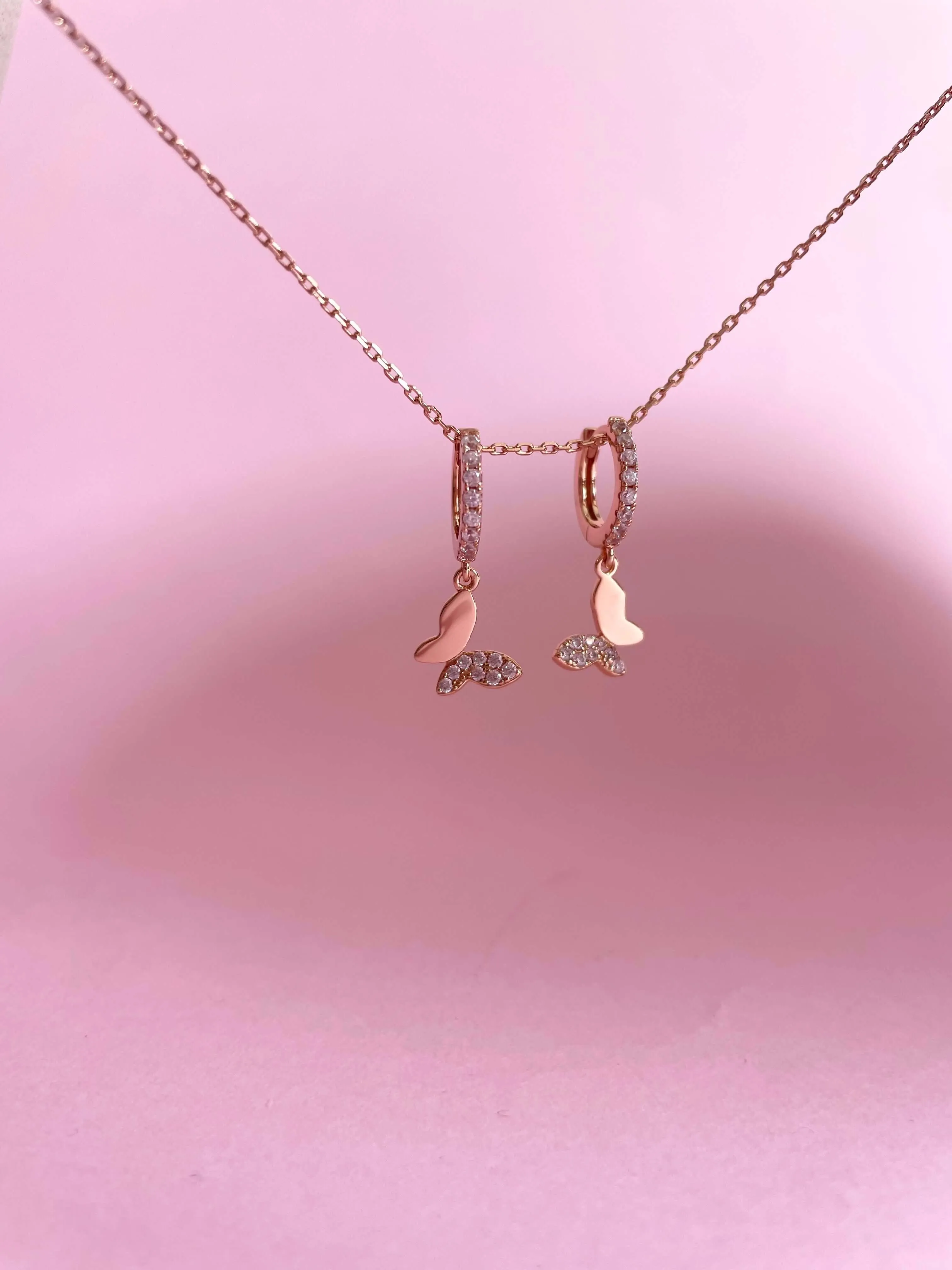 Chic Butterfly Huggie Drop Earrings | Rose Gold