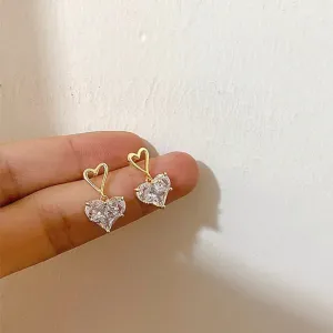 Chic CZ Gold Double Heart Earrings