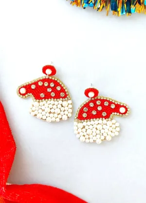 Chic Santa Cap Handmade Earrings for Women - Boho Beaded Christmas Statement Studs