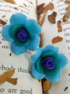 Chic Turquoise-Blue Rose Earrings: Handcrafted Glamour for Trendy Seniors, Women & Girls