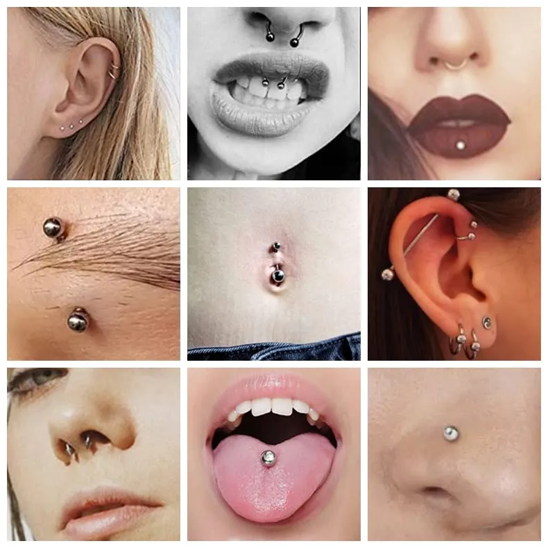 ChiMunllin 120PCS Body Piercing Kit Surgical Steel 14G 16G 20G BCR CBR Labret Lip Rings Cartilage Daith Earrings Nose Septum Nose Studs Belly Button Rings Piercing Jewelry Needles Gloves Clamps Tools