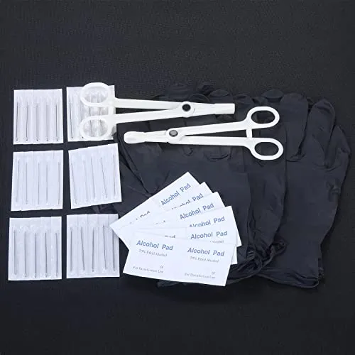 ChiMunllin 120PCS Body Piercing Kit Surgical Steel 14G 16G 20G BCR CBR Labret Lip Rings Cartilage Daith Earrings Nose Septum Nose Studs Belly Button Rings Piercing Jewelry Needles Gloves Clamps Tools