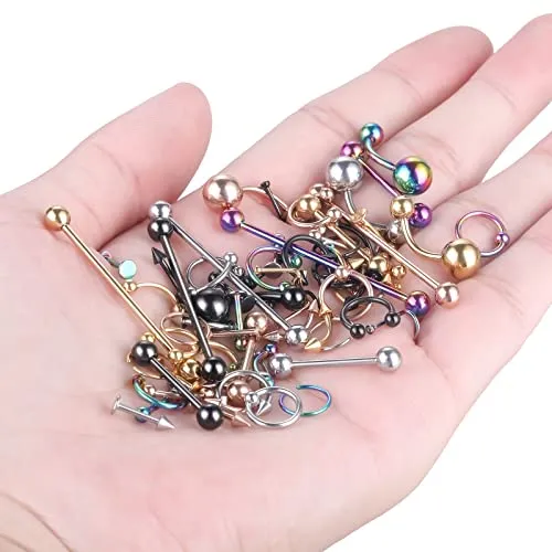 ChiMunllin 120PCS Body Piercing Kit Surgical Steel 14G 16G 20G BCR CBR Labret Lip Rings Cartilage Daith Earrings Nose Septum Nose Studs Belly Button Rings Piercing Jewelry Needles Gloves Clamps Tools