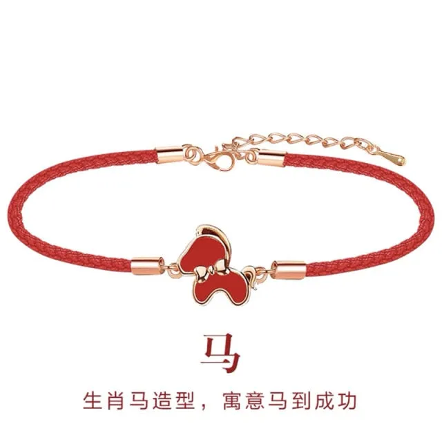 Chinese Style Trendy 12 Chinese Zodiac Animal Red String Bracelet