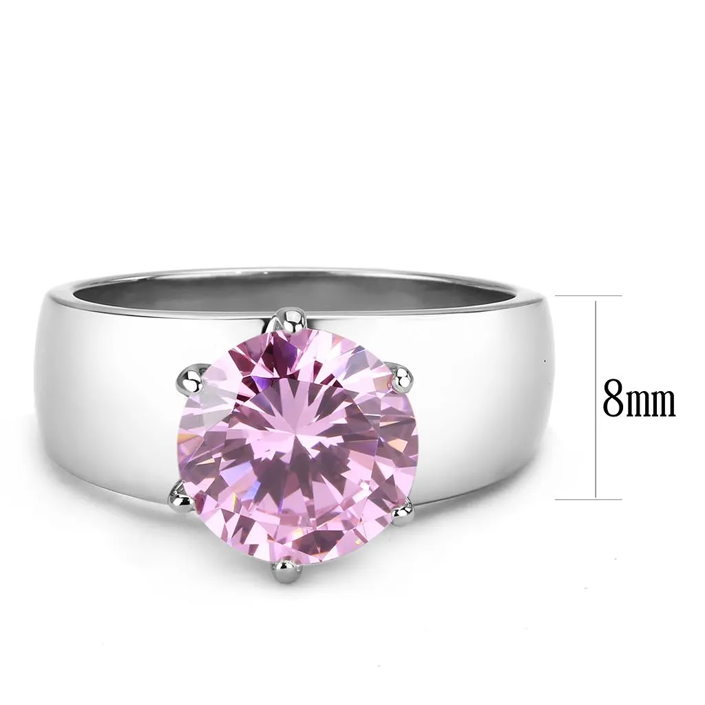 CJ52010 Wholesale Women's Stainless Steel AAA Grade CZ Rose Round Solitaire Ring