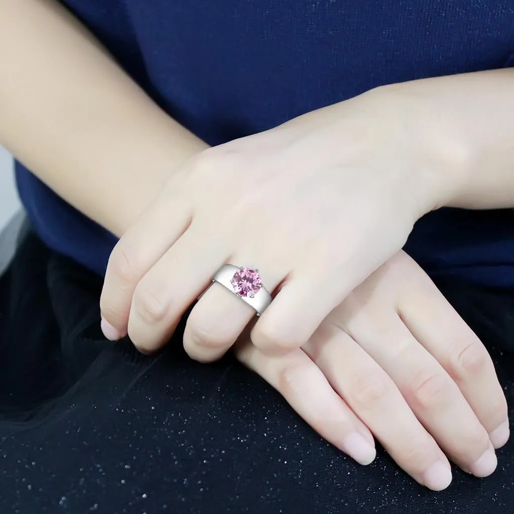 CJ52010 Wholesale Women's Stainless Steel AAA Grade CZ Rose Round Solitaire Ring
