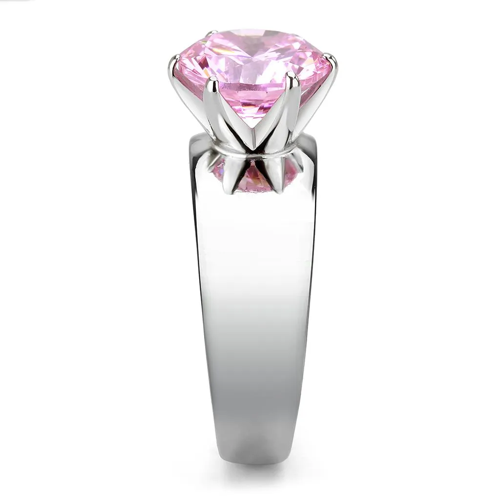 CJ52010 Wholesale Women's Stainless Steel AAA Grade CZ Rose Round Solitaire Ring