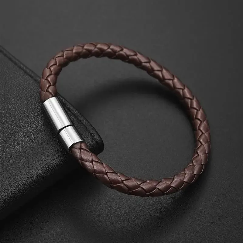 Classic Single Layer Leather Bracelet - Simple Braided Black & Brown Unisex Jewelry
