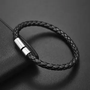 Classic Single Layer Leather Bracelet - Simple Braided Black & Brown Unisex Jewelry