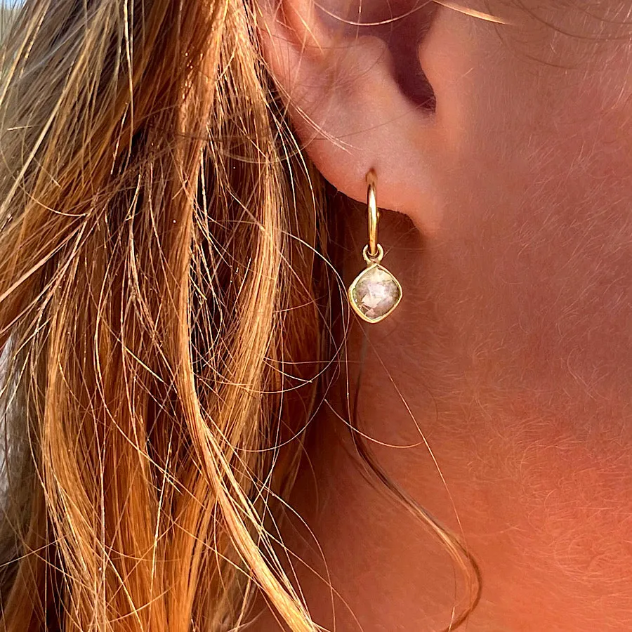 Clear Quartz Gemstone Earrings April birthstone on Gold plated loops
