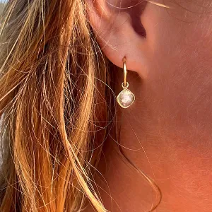 Clear Quartz Gemstone Earrings April birthstone on Gold plated loops