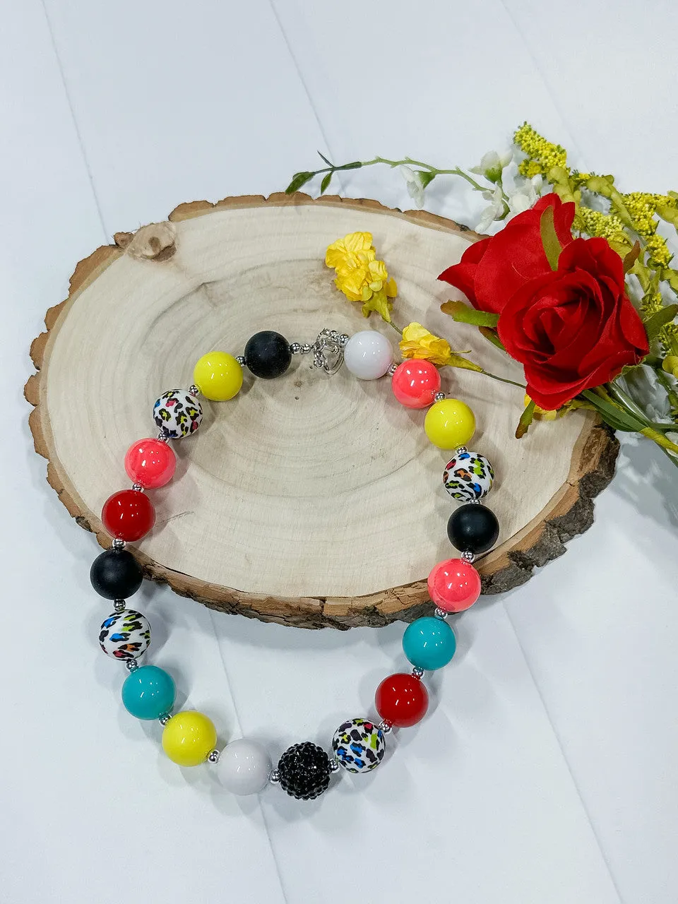 Colorful Cheetah Print & Rhinestone Necklace