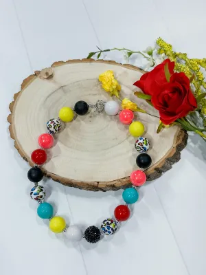 Colorful Cheetah Print & Rhinestone Necklace