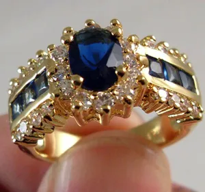 Copy of Fashion Women's Wedding Size 7 Sapphire & CZ 18K Yellow Gold Filled Ring