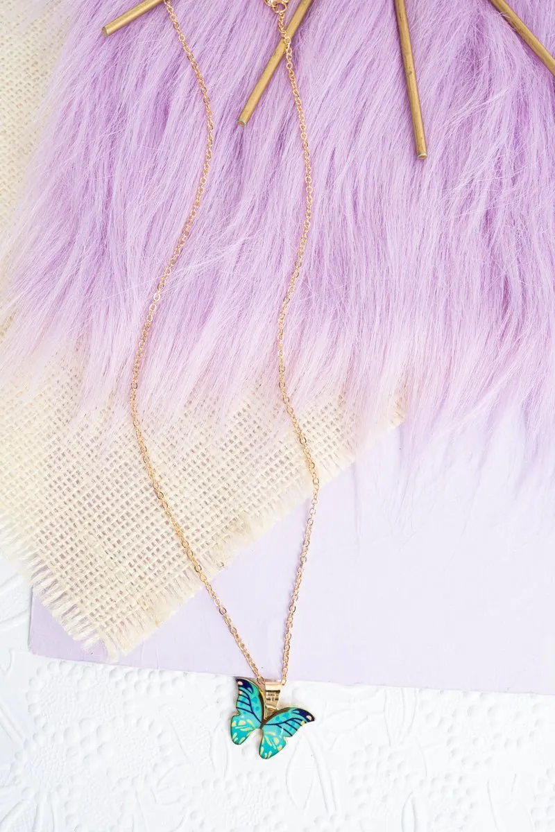 Crystal Avenue Mint Butterfly Beauty Goldtone Necklace