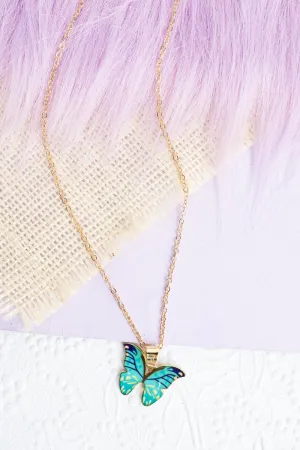 Crystal Avenue Mint Butterfly Beauty Goldtone Necklace