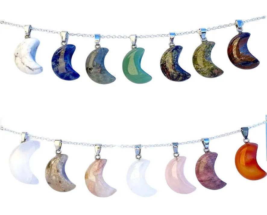 Crystal Cresent Moon Necklace - Polished Crystal Moon Pendant - Crystal Pendant - Gemstone Crescent Moon - Moon Shaped Gift - Moon Jewelry