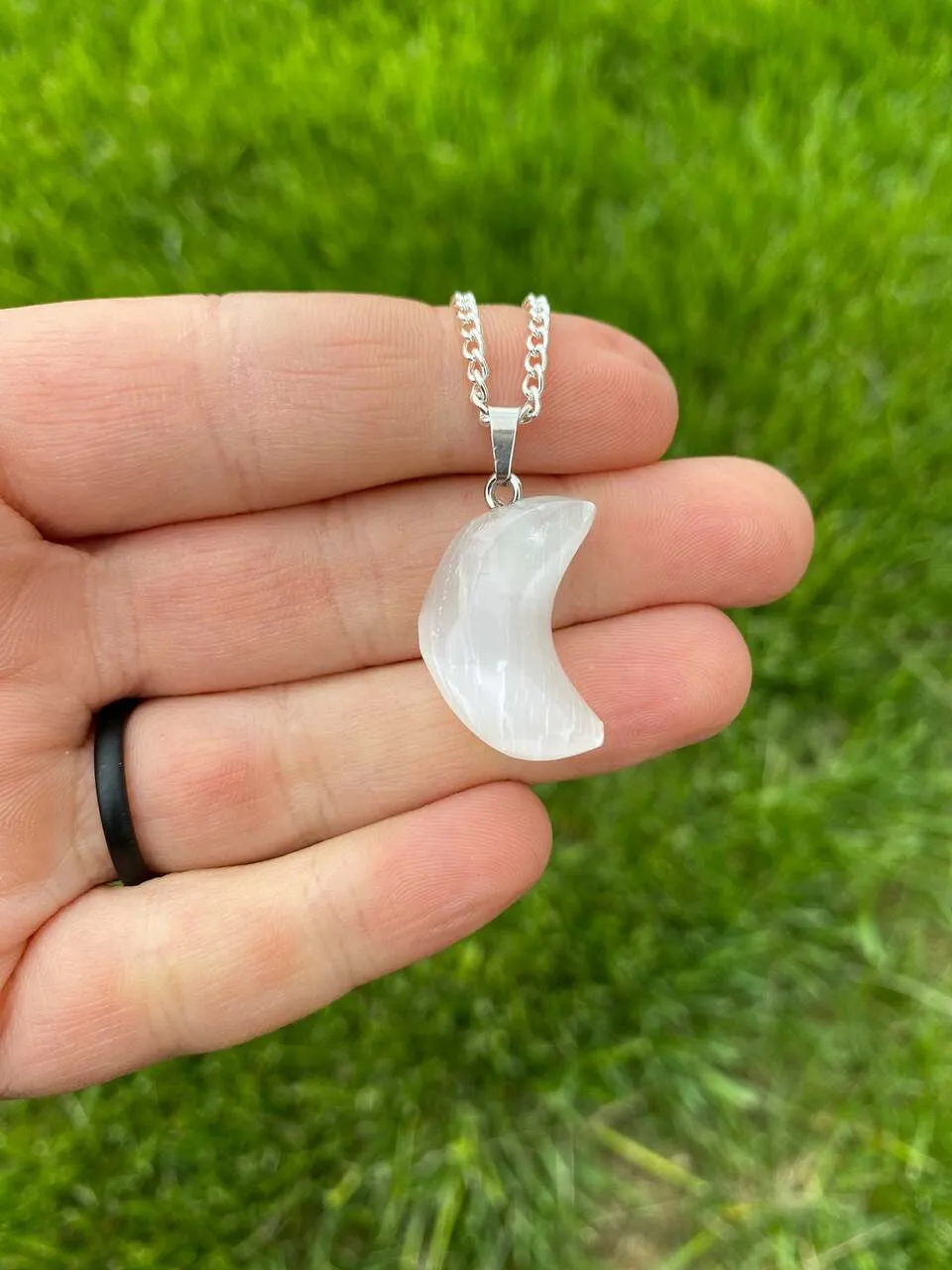 Crystal Cresent Moon Necklace - Polished Crystal Moon Pendant - Crystal Pendant - Gemstone Crescent Moon - Moon Shaped Gift - Moon Jewelry